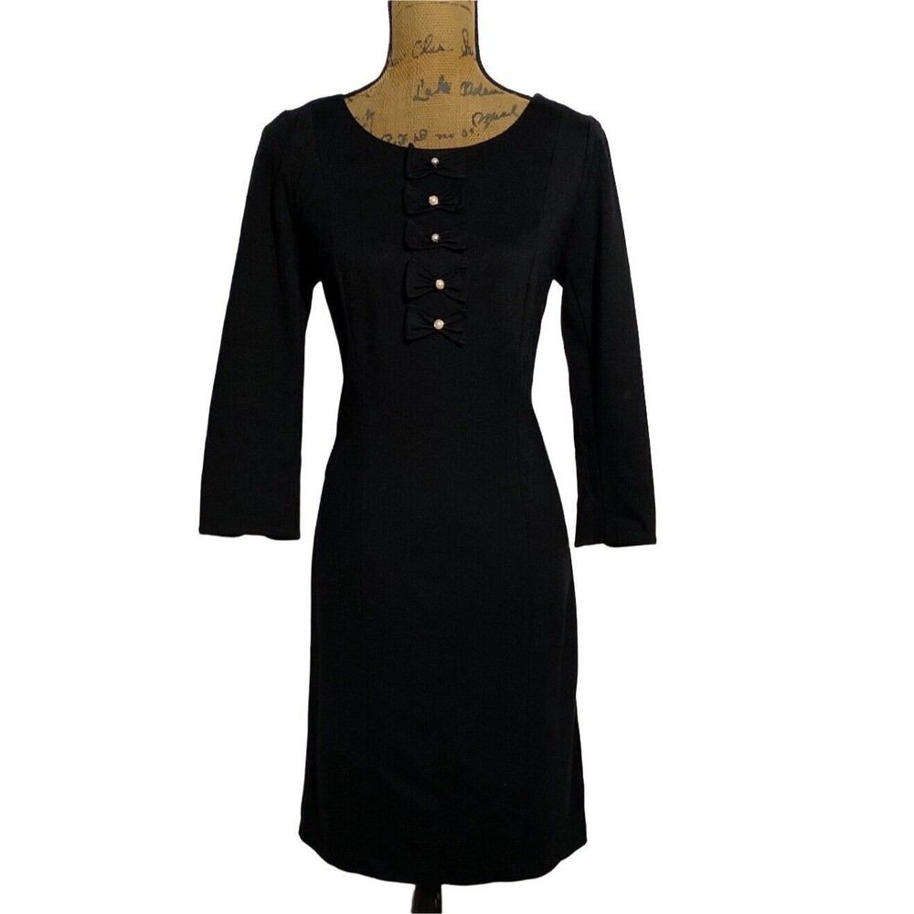 Talbots Dress 6‎ Solid Black 3/4 Sl Bow Pearls Classy Lady Limited Edition 2017